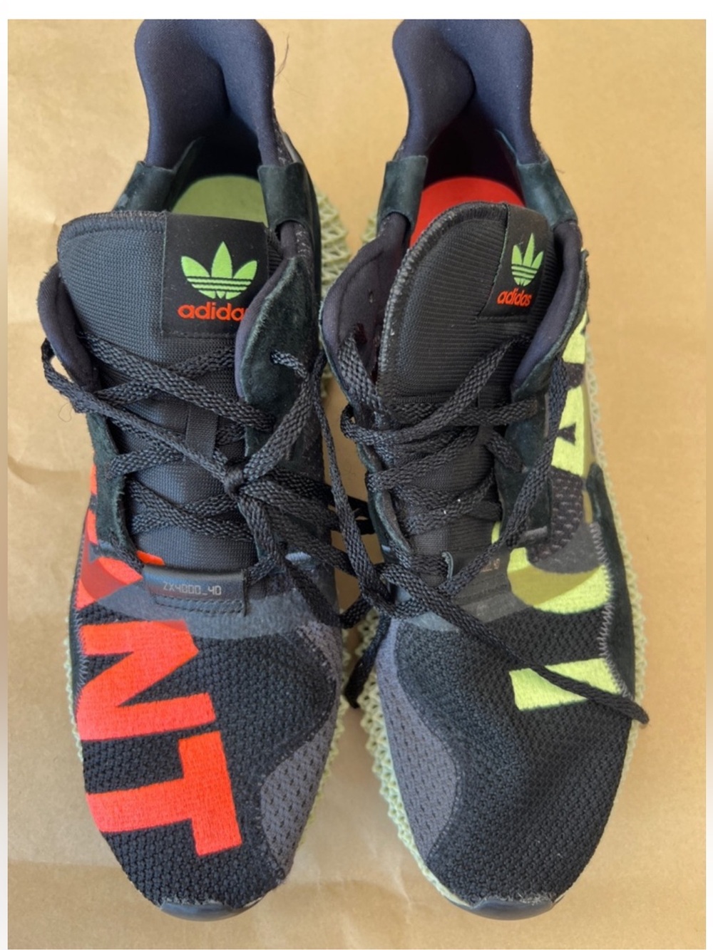 adidas Black Sneakers with Red and Neon Yellow Accents- Mens 12